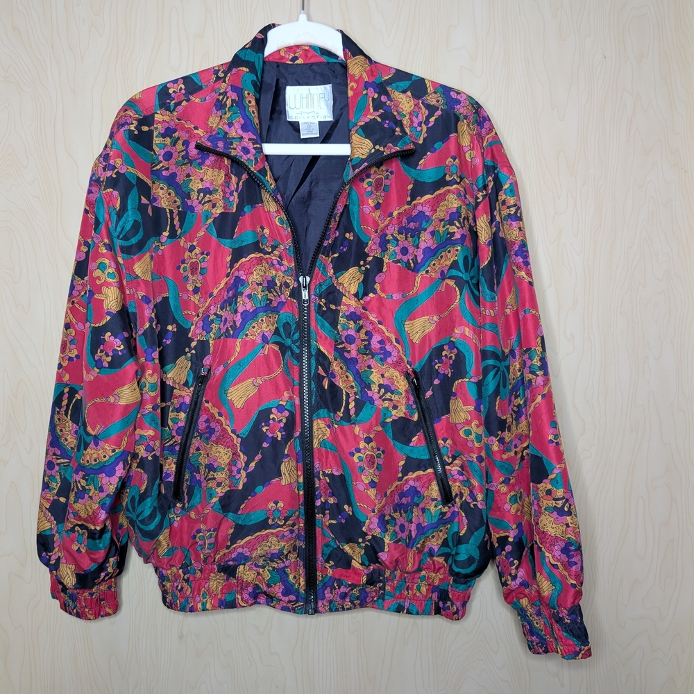 Vintage 80s 100% Silk Vibrant Multicolor Women's Bomber Jacket
